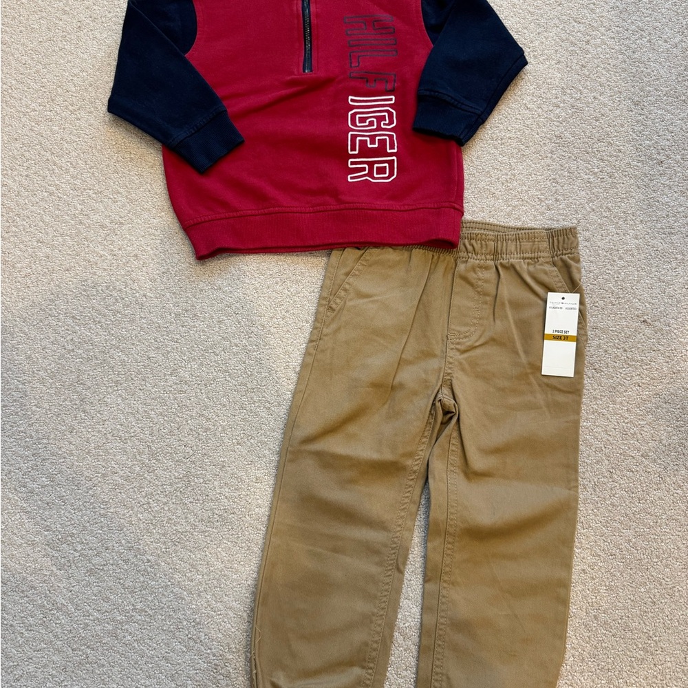 Tommy Hilfiger Red/Navy Long Sleeve Sweater and Khaki Pants